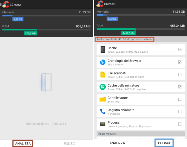 CCleaner per Android Guida