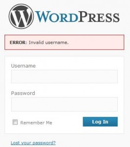 Messaggio di errore pannello di login wordpress