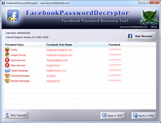 recuperare dati e password facebook