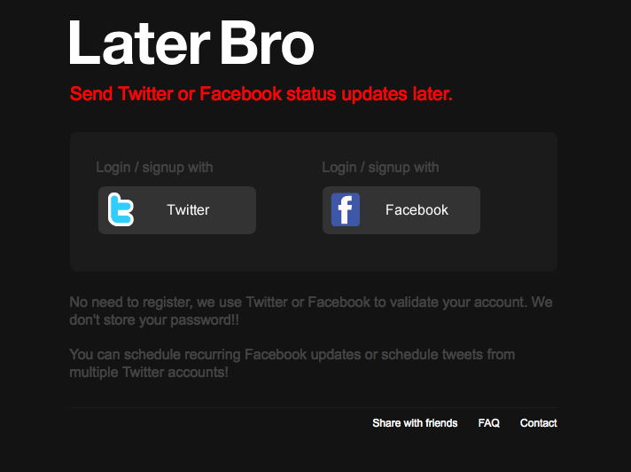 LaterBro, come programmare gli aggiornamenti di stato su Facebook e Twitter