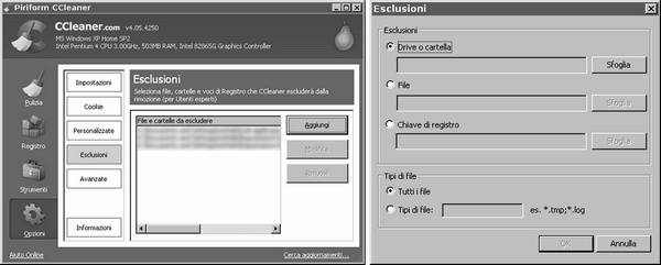 CCleaner, come escludere cartelle, drive o chiavi