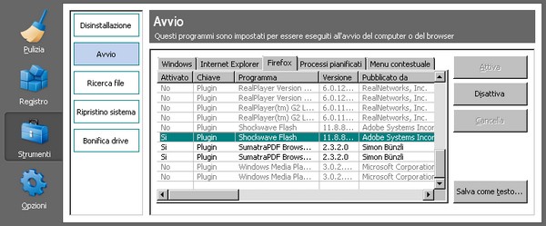 CCleaner, gestire i programmi in Avvio automatico