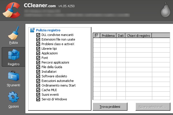 Usare CCleaner per pulire il registro di sistema