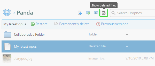 Dropbox, recuperare file cancellati