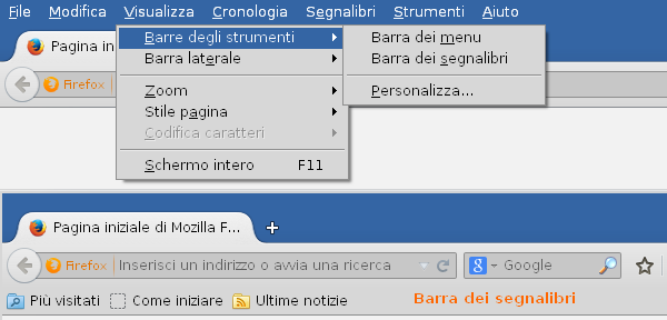 Firefox, ripristinare la barra dei segnalibri