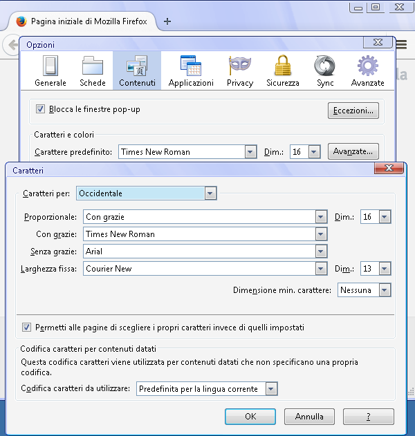 Firefox Caratteri