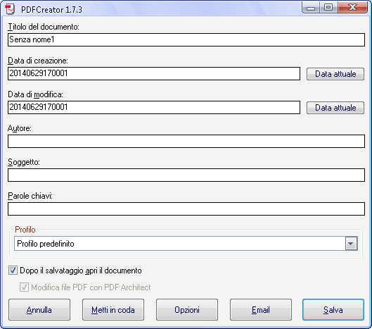 PDFCreator Opzioni PDF