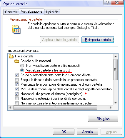 Windows 7, visualizzare i file nascosti