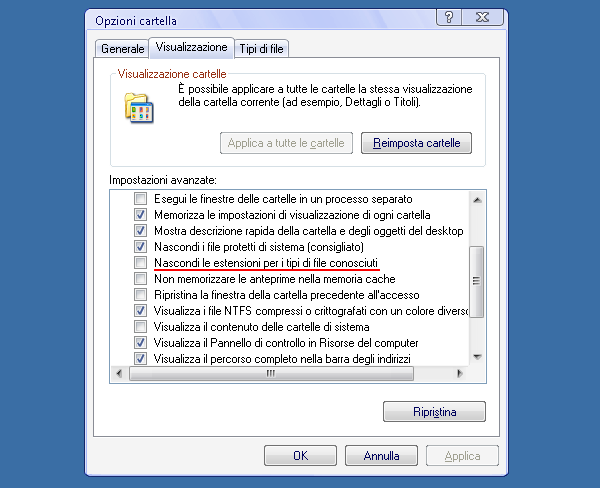 Windows 7, come visualizzare le estensioni dei file