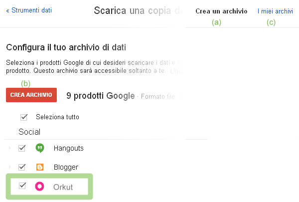 Google Takeout per Orkut