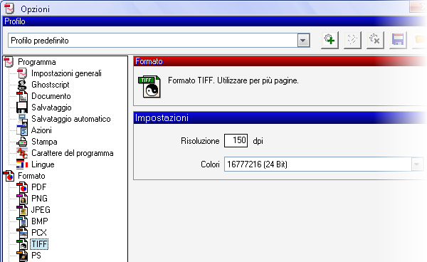 PDFCreator TIFF Opzioni