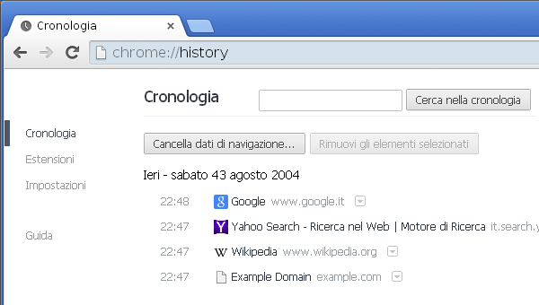 Google Chrome Cronologia