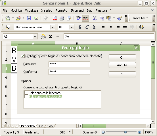 Proteggere le tabelle di OpenOffice Calc