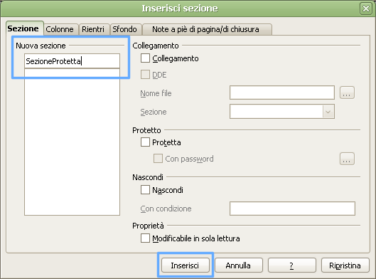 OpenOffice Writer Sezioni