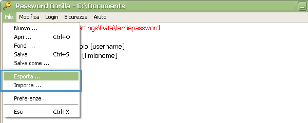 Password Gorilla, come importare ed esportare le password