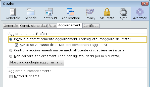 Aggiornare Firefox