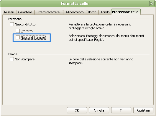 OpenOffice Calc, nascondere le formule in una cella