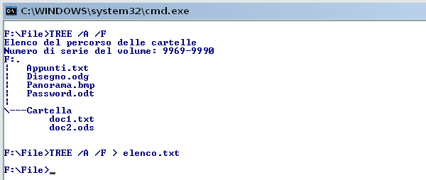 TREE, creare un elenco dei file e delle cartelle di Windows