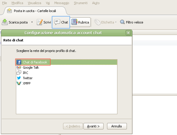 Usare la chat di Facebook in Thunderbird