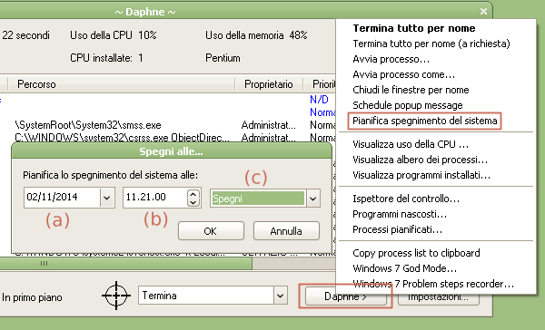 Programmare lo spegnimento del computer con Daphne