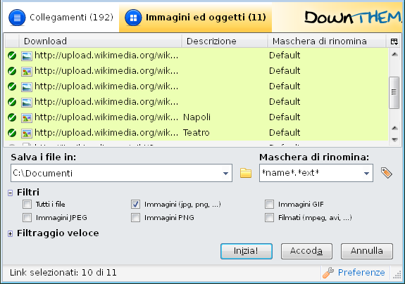 Scaricare gruppi di immagini - DownThemAll