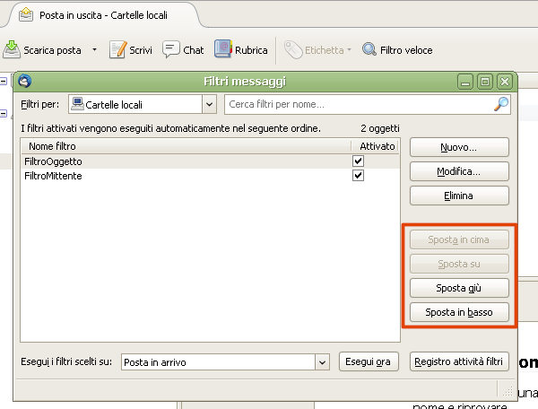 Priorità dei filtri di posta con Thunderbird