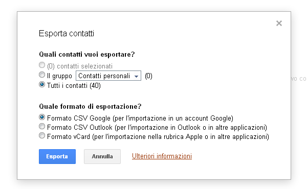 Gmail esporta rubrica 2