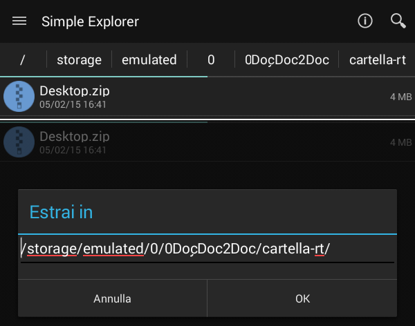 Android, aprire file ZIP con Simple Explorer