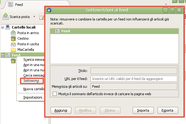 Thunderbird, come leggere i feed RSS