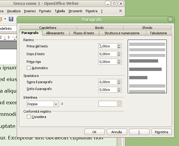 OpenOffice Writer, cambiare l'interlinea del testo