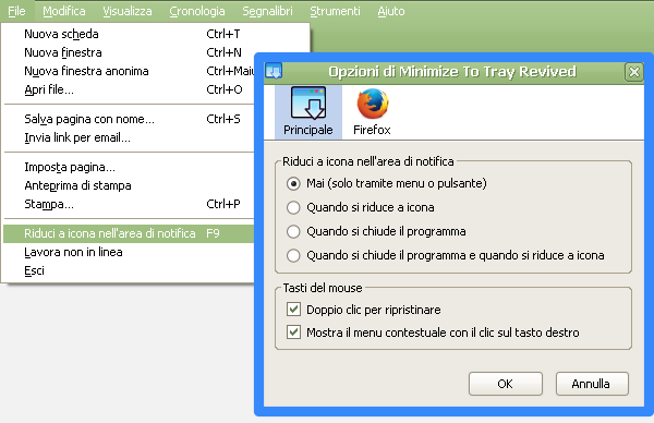 Ridurre Firefox ad icona nella System tray