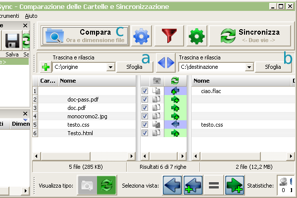 FreeFileSync, confrontare due cartelle