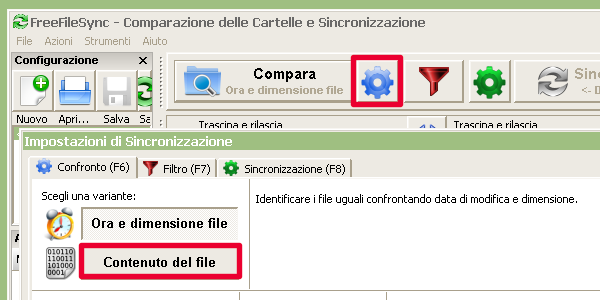 FreeFileSync Confronto Contenuto File