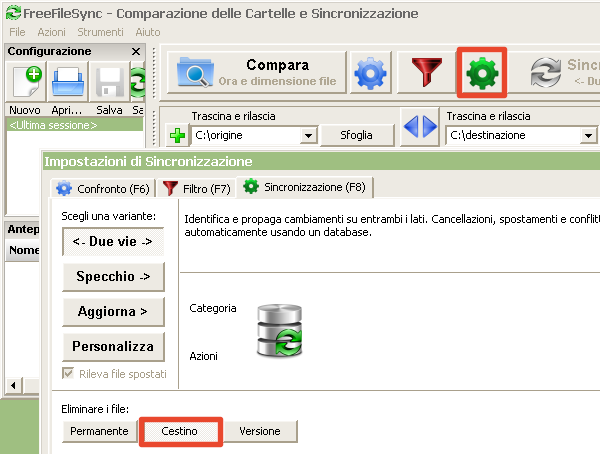 FreeFileSync metodi sincronizzazione