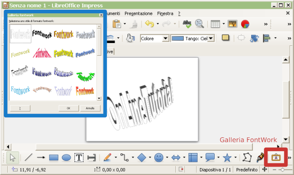 LibreOffice Impress Testo 3D FontWork