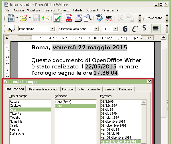 OpenOffice, inserire ora e data automaticamente