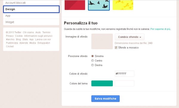 Twitter, personalizzare sfondo e colori