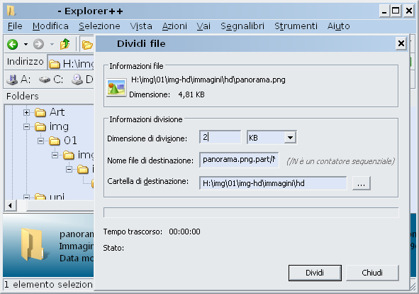 Dividere un file con Explorer++