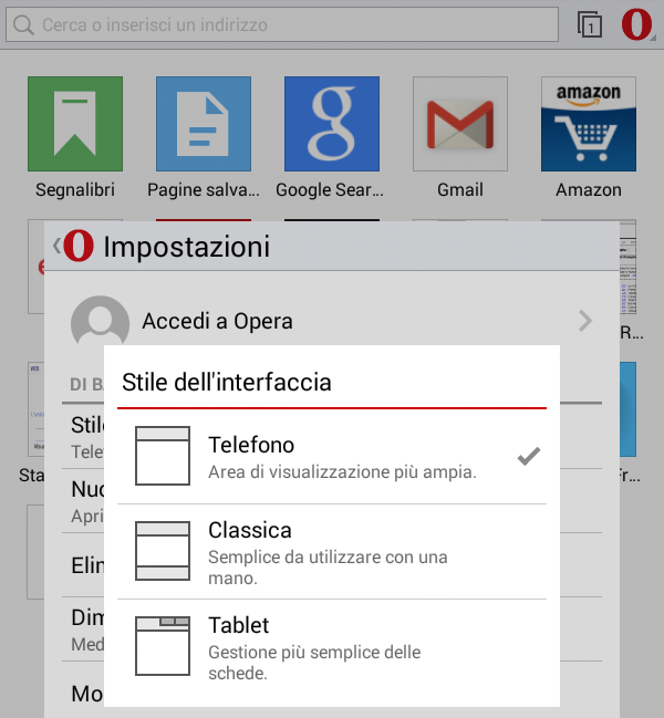 Opera Mini sui tablet Android