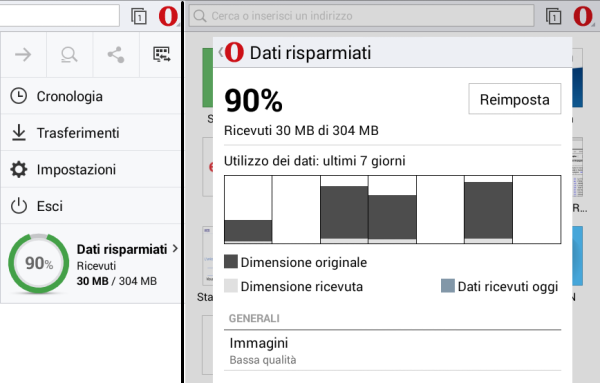 Opera Mini, risparmiare traffico dati