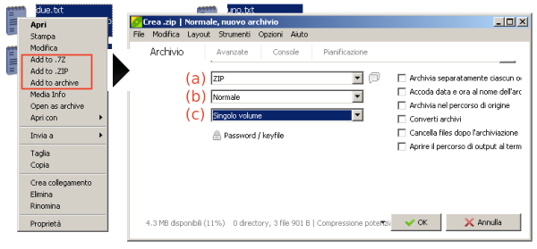 Creare un archivio zip con PeaZip