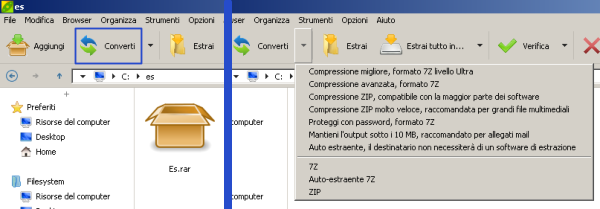 Convertire RAR in ZIP con PeaZip