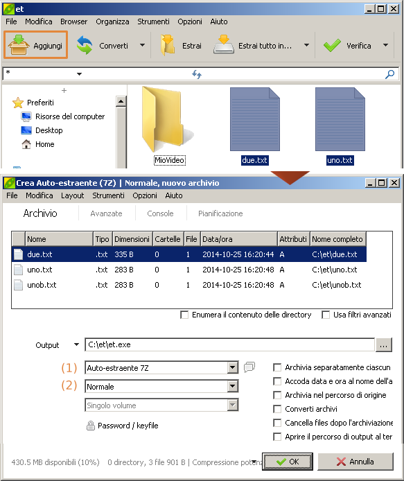 PeaZip, creare un archivio autoestraente