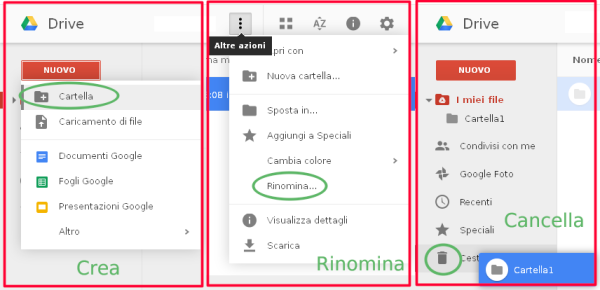 Google Drive, creare e rinominare una cartella