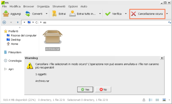PeaZip, cancellare definitivamente un file