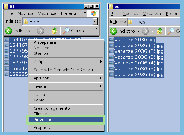 Windows, rinominare gruppi di file
