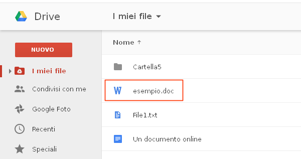 Google Drive, aprire e modificare un file doc