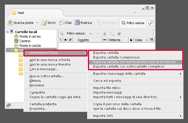 Thunderbird, esportare una cartella con ImportExportTools