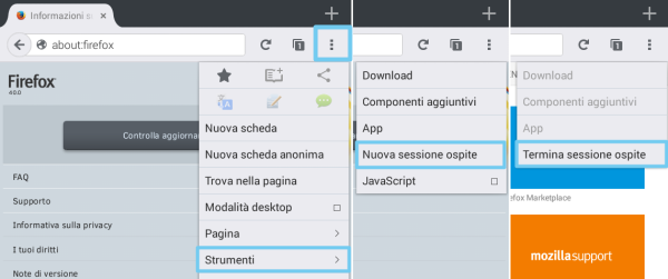 sessione ospite Firefox per Android