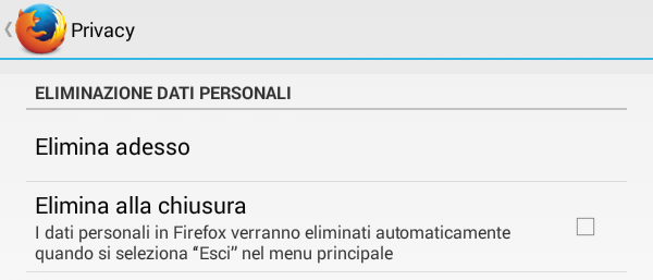 Firefox per Android, cancellare la cronologia
